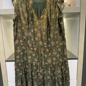 PAIGE Olive Floral Midi Dress